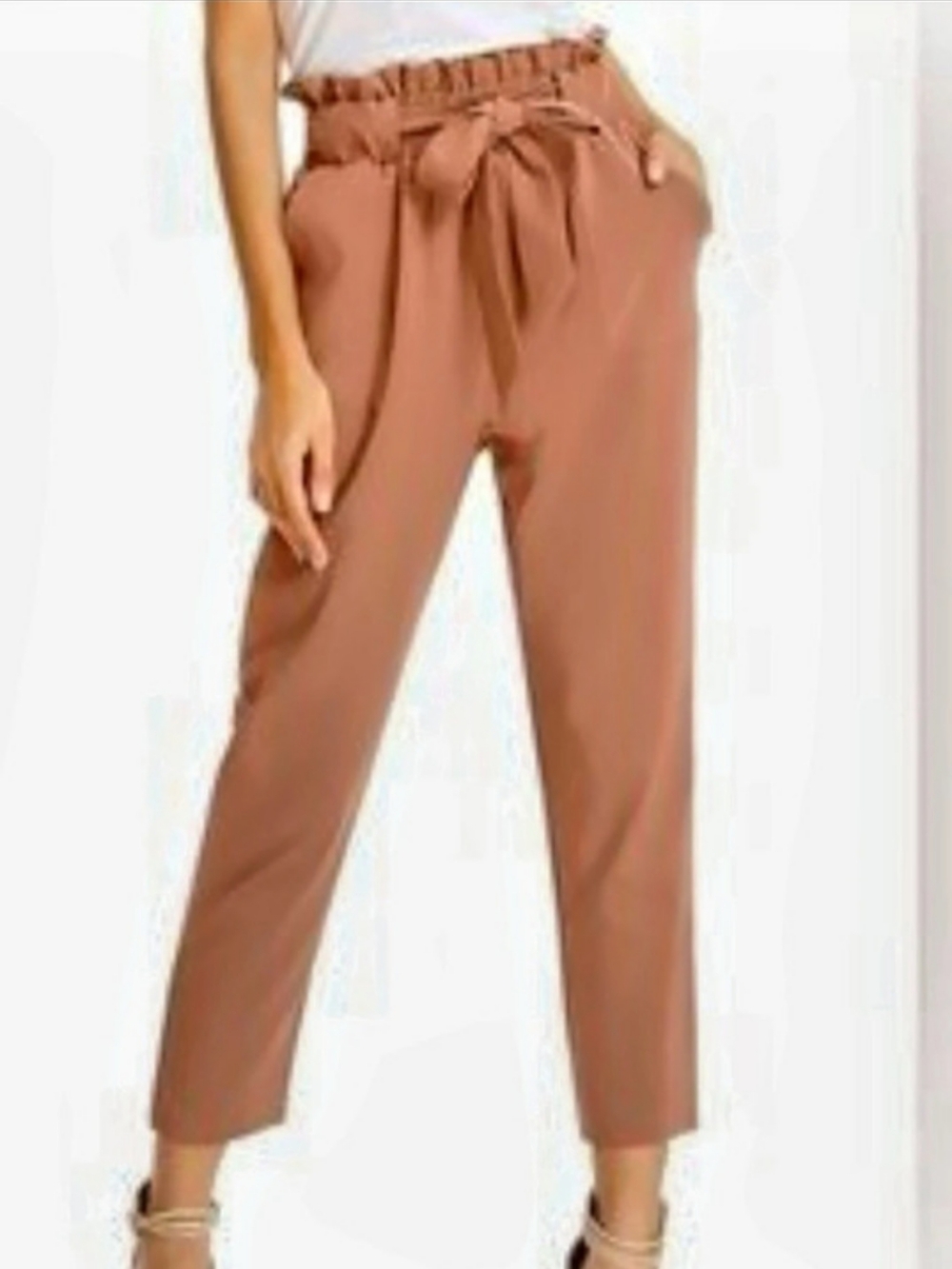 Grace Karin Ankle Dusty Rose Paper Bag Waistband Pants Size L